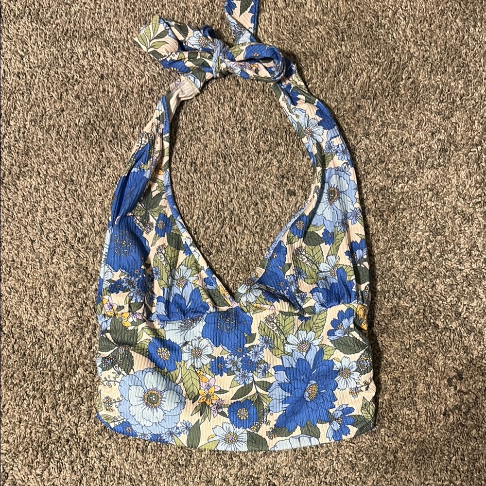 Boho Floral Halter Top Cropped Triangle Cut